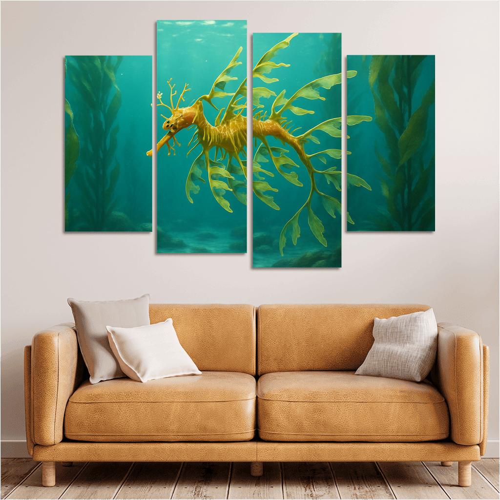 Leafy Sea Dragon In Kelp Forest modern paintings frame