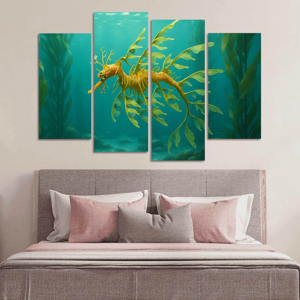 Leafy Sea Dragon In Kelp Forest modern paintings frame
