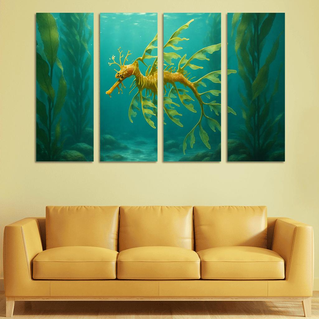 Leafy Sea Dragon In Kelp Forest modern paintings frame