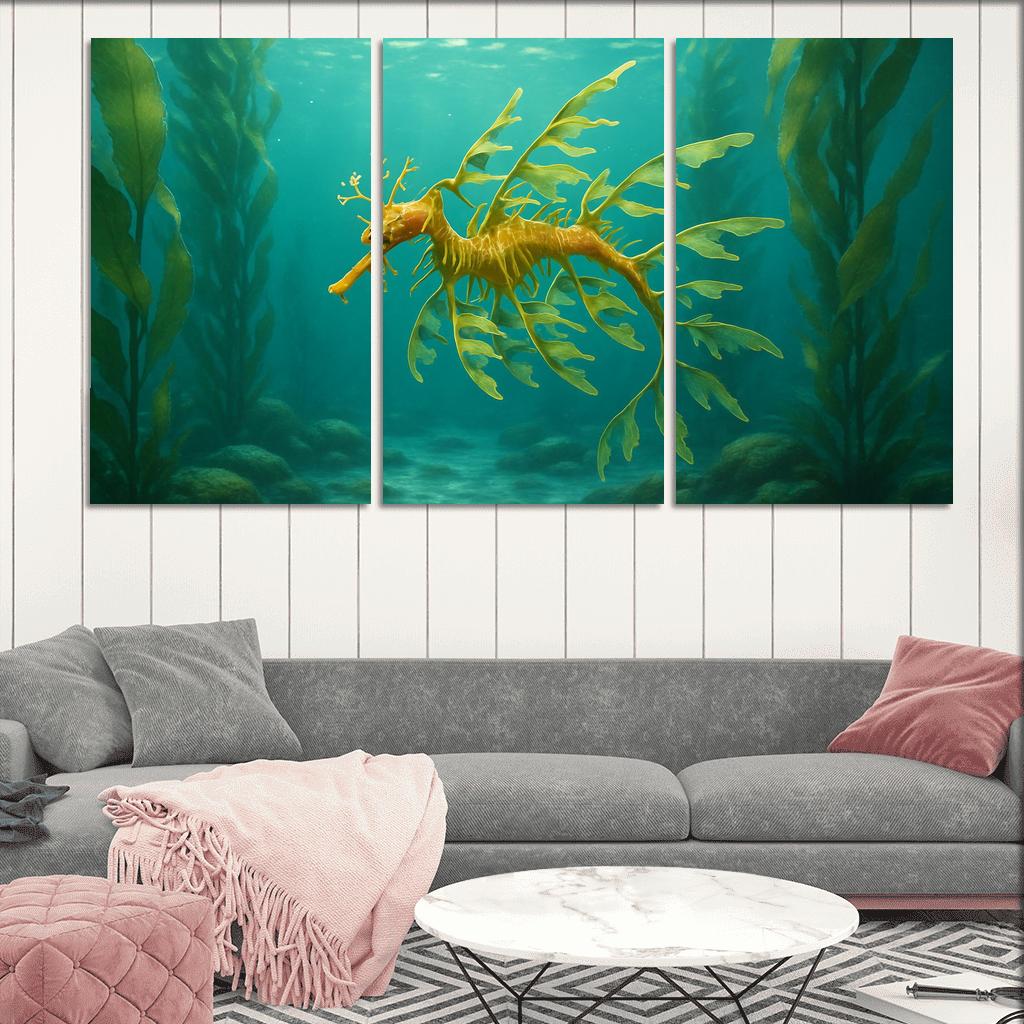 Leafy Sea Dragon In Kelp Forest modern paintings frame