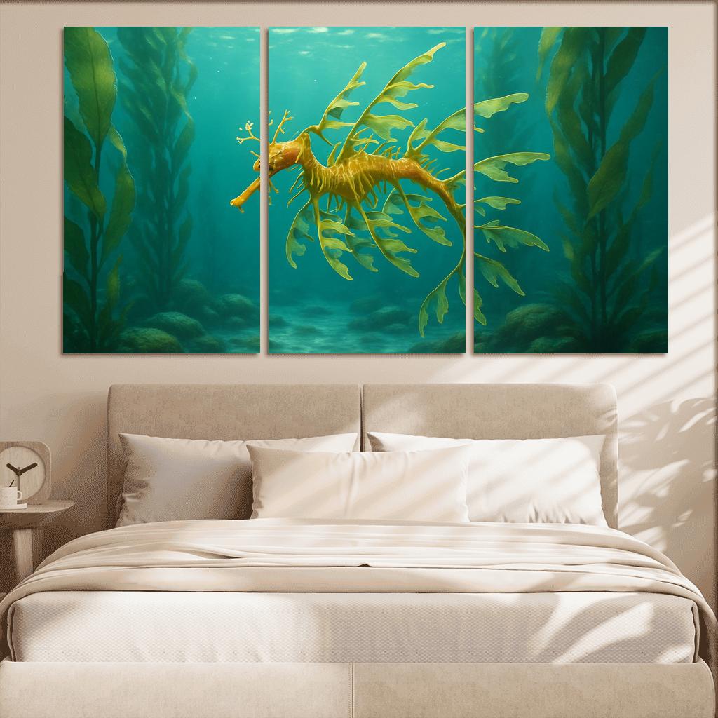 Leafy Sea Dragon In Kelp Forest modern paintings frame