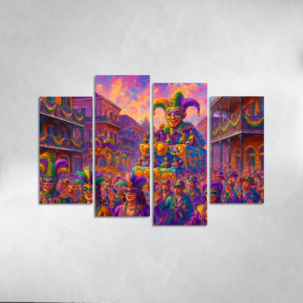 Mardi Gras Festival New Orleans multi-panel paintings