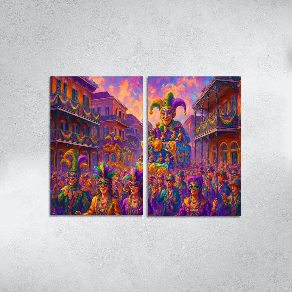 Mardi Gras Festival New Orleans multi-panel paintings