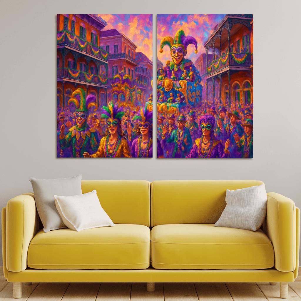 Mardi Gras Festival New Orleans multi-panel paintings