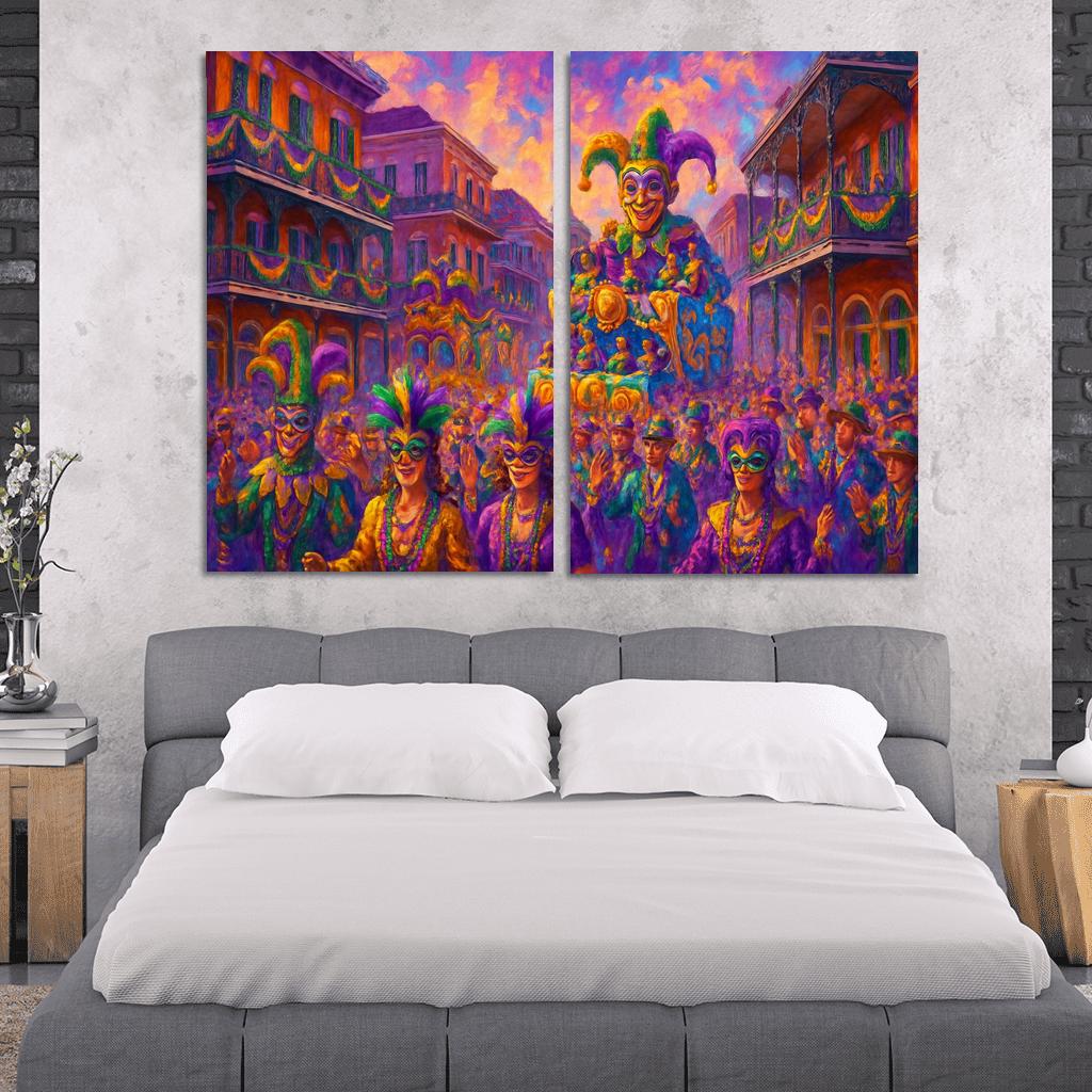 Mardi Gras Festival New Orleans multi-panel paintings