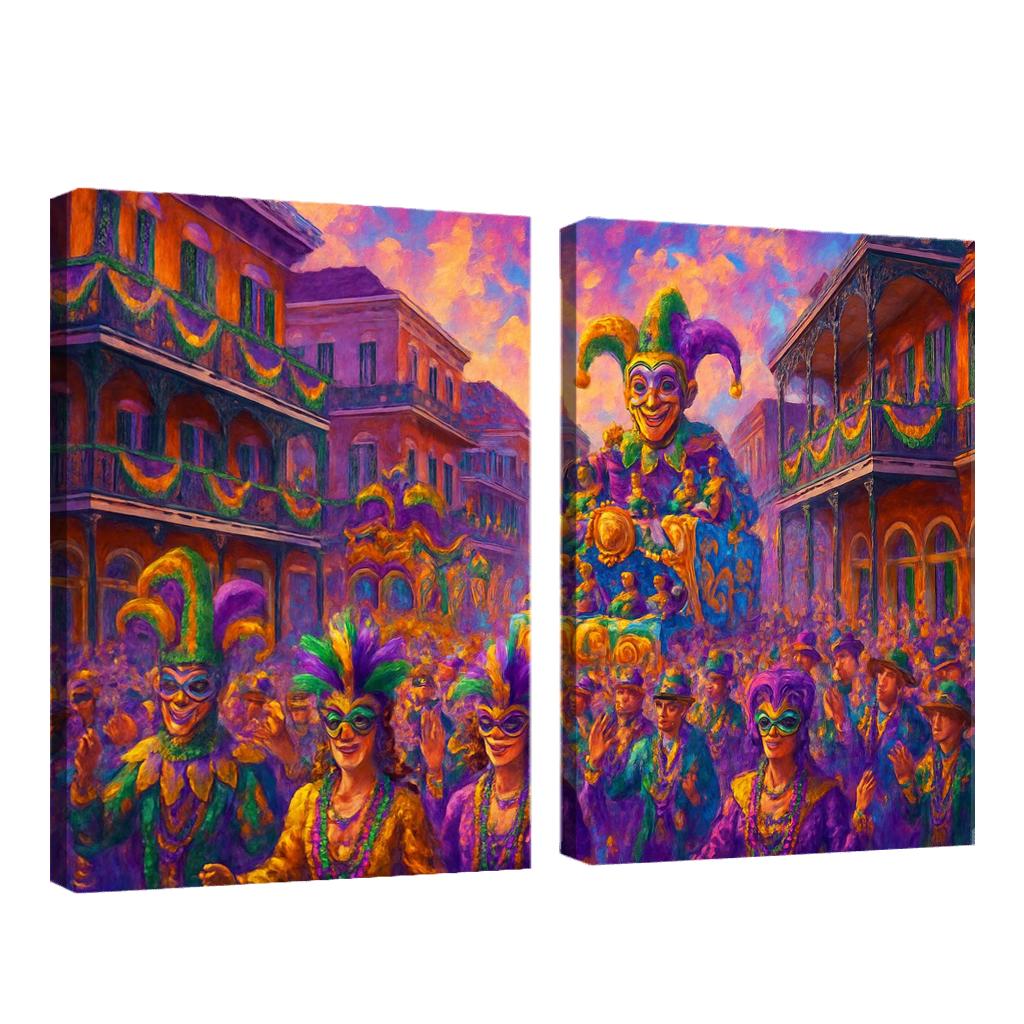 Mardi Gras Festival New Orleans multi-panel paintings