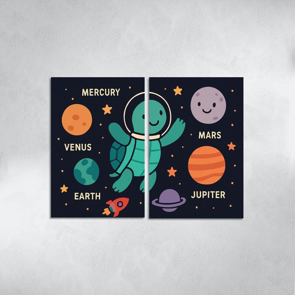 Space Explorer Turtle And Planet Friends oil paintings frame