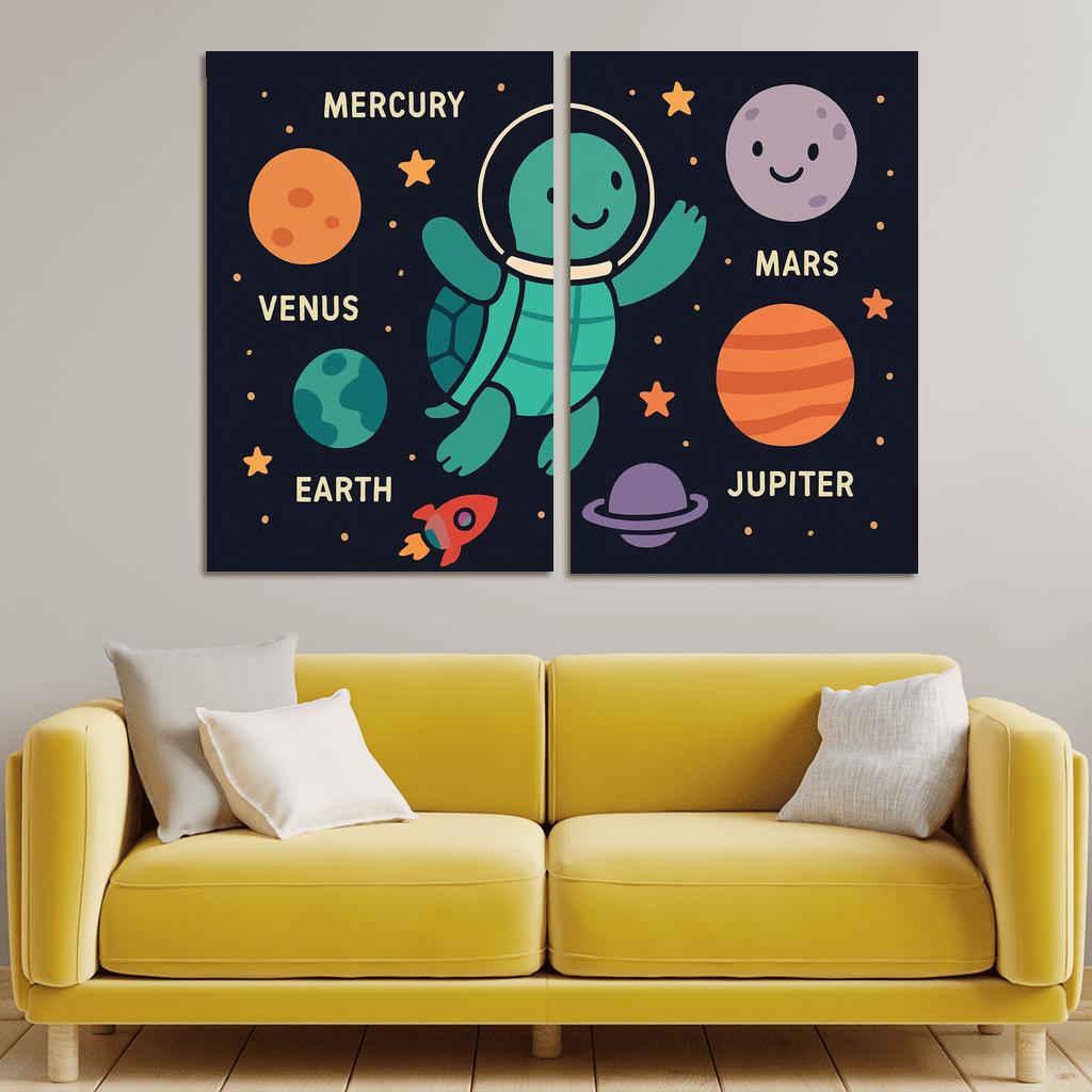 Space Explorer Turtle And Planet Friends oil paintings frame