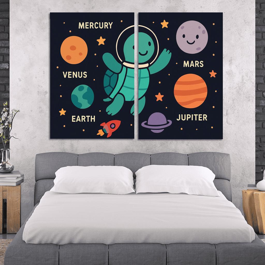 Space Explorer Turtle And Planet Friends oil paintings frame