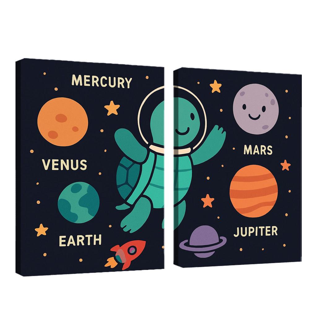 Space Explorer Turtle And Planet Friends oil paintings frame