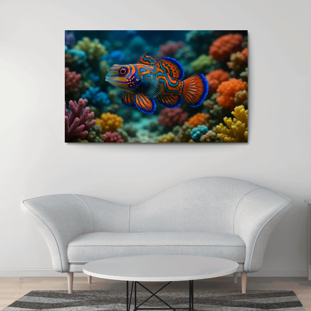 The Vibrant Mandarinfish Dancing Among Coral Reefs custom paintings frame
