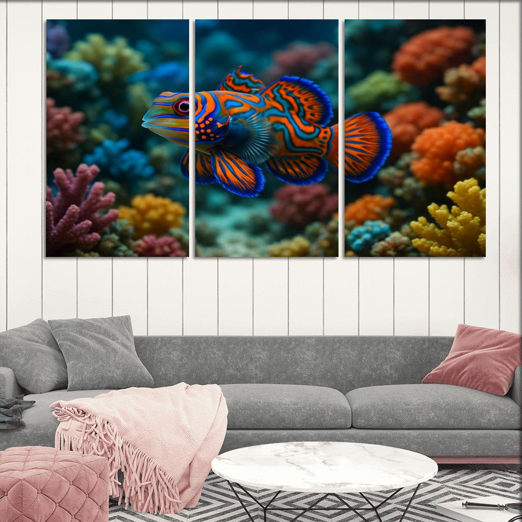 The Vibrant Mandarinfish Dancing Among Coral Reefs custom paintings frame