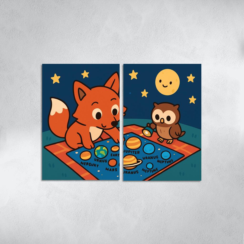 Stargazer Fox And The Planet Map framed paintings