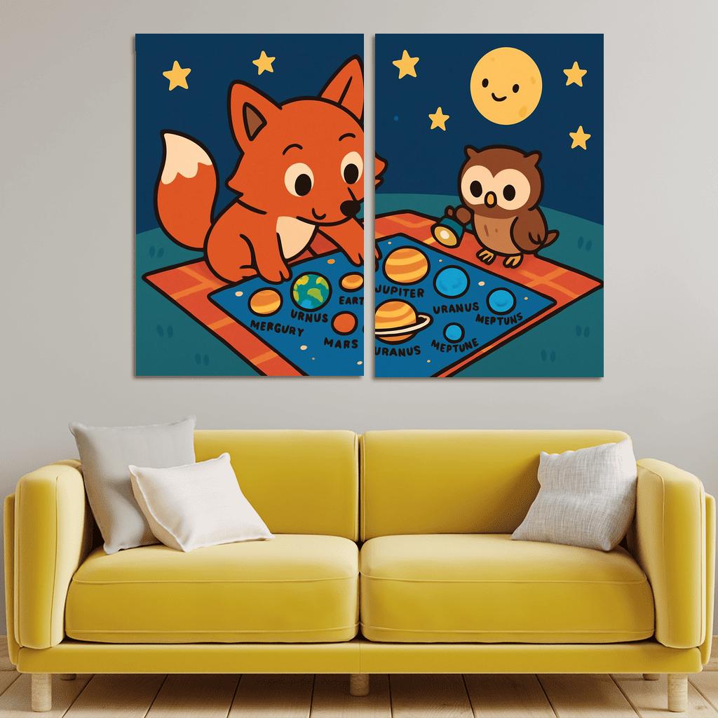 Stargazer Fox And The Planet Map framed paintings