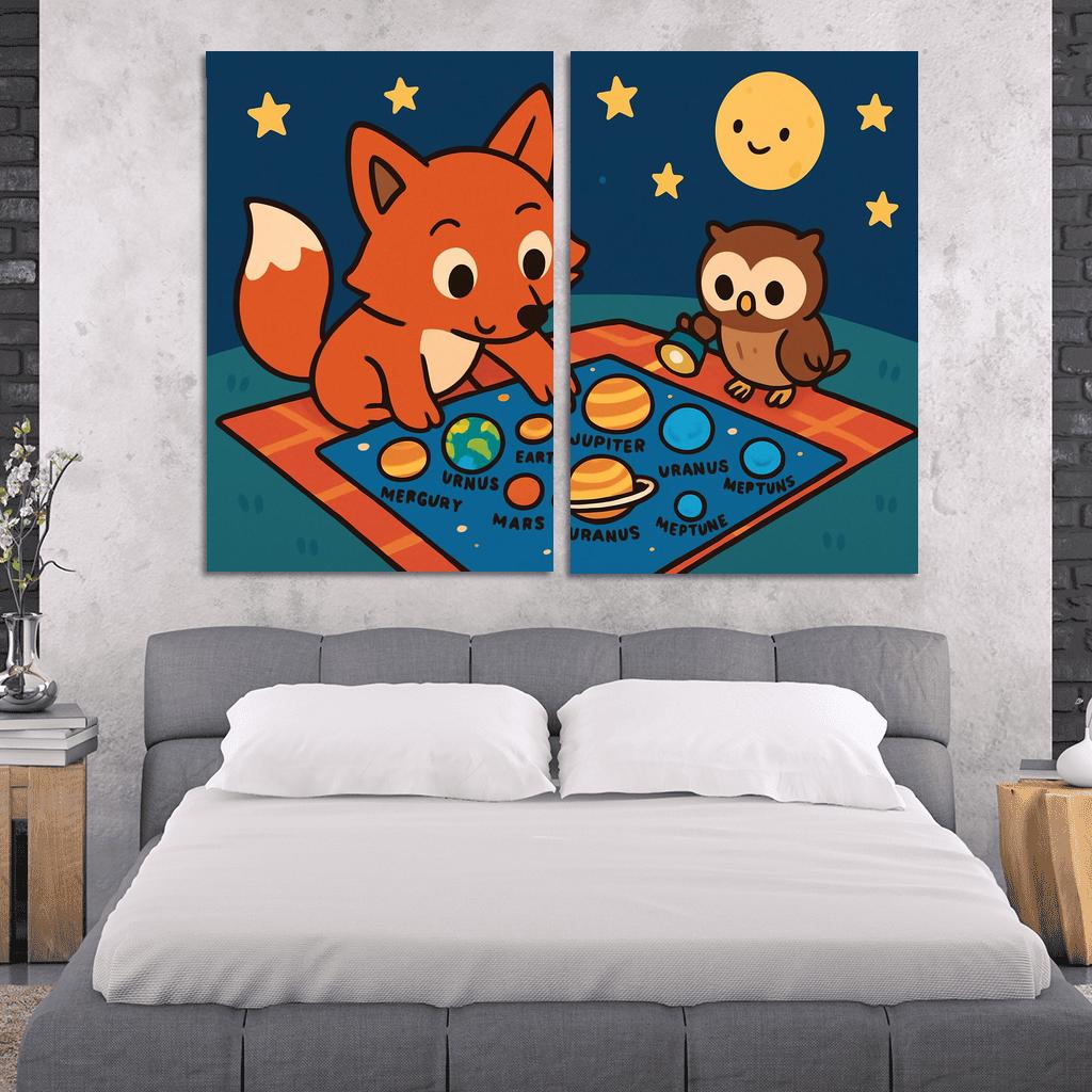 Stargazer Fox And The Planet Map framed paintings