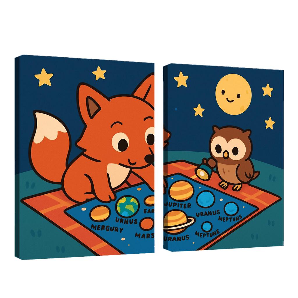 Stargazer Fox And The Planet Map framed paintings