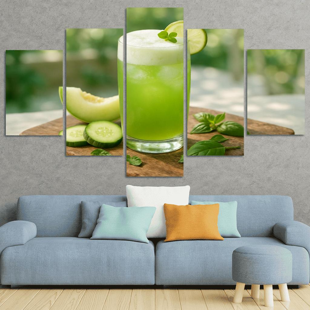 Cucumber Melon Verde Agua Fresca With Basil Cloud abstract paintings frame