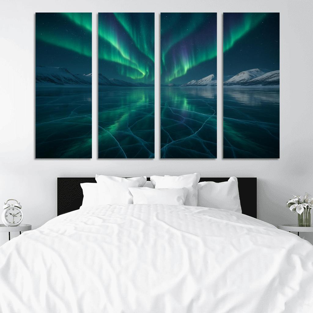 Silent Aurora Over Crystal Frozen Lake decor