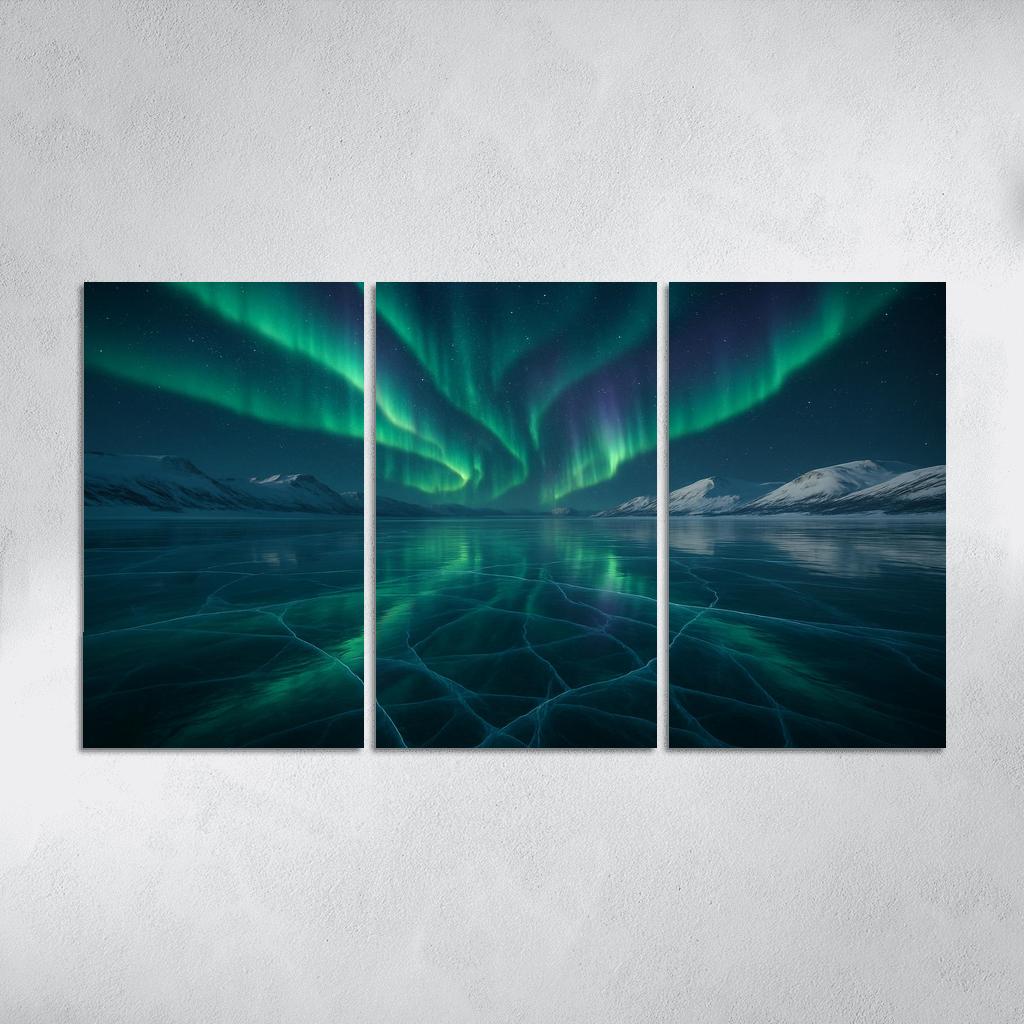 Silent Aurora Over Crystal Frozen Lake decor