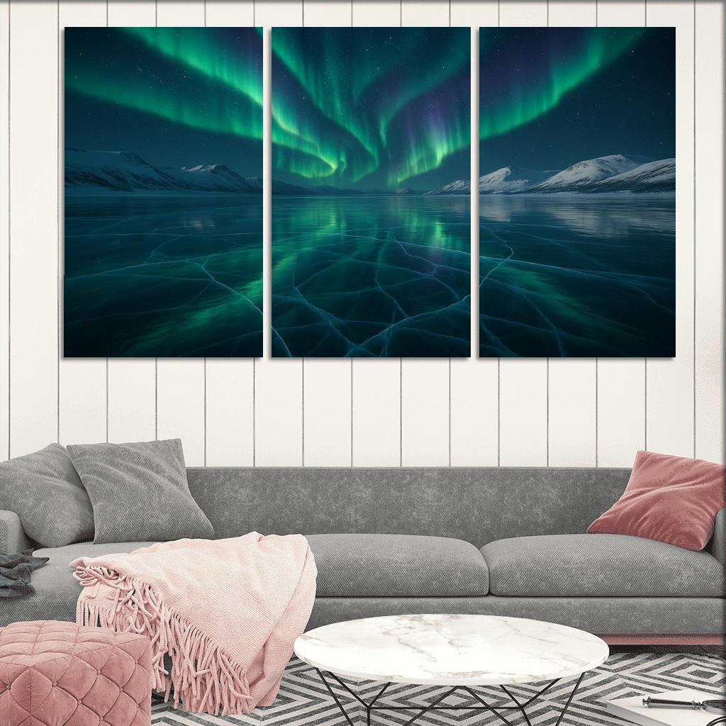 Silent Aurora Over Crystal Frozen Lake decor