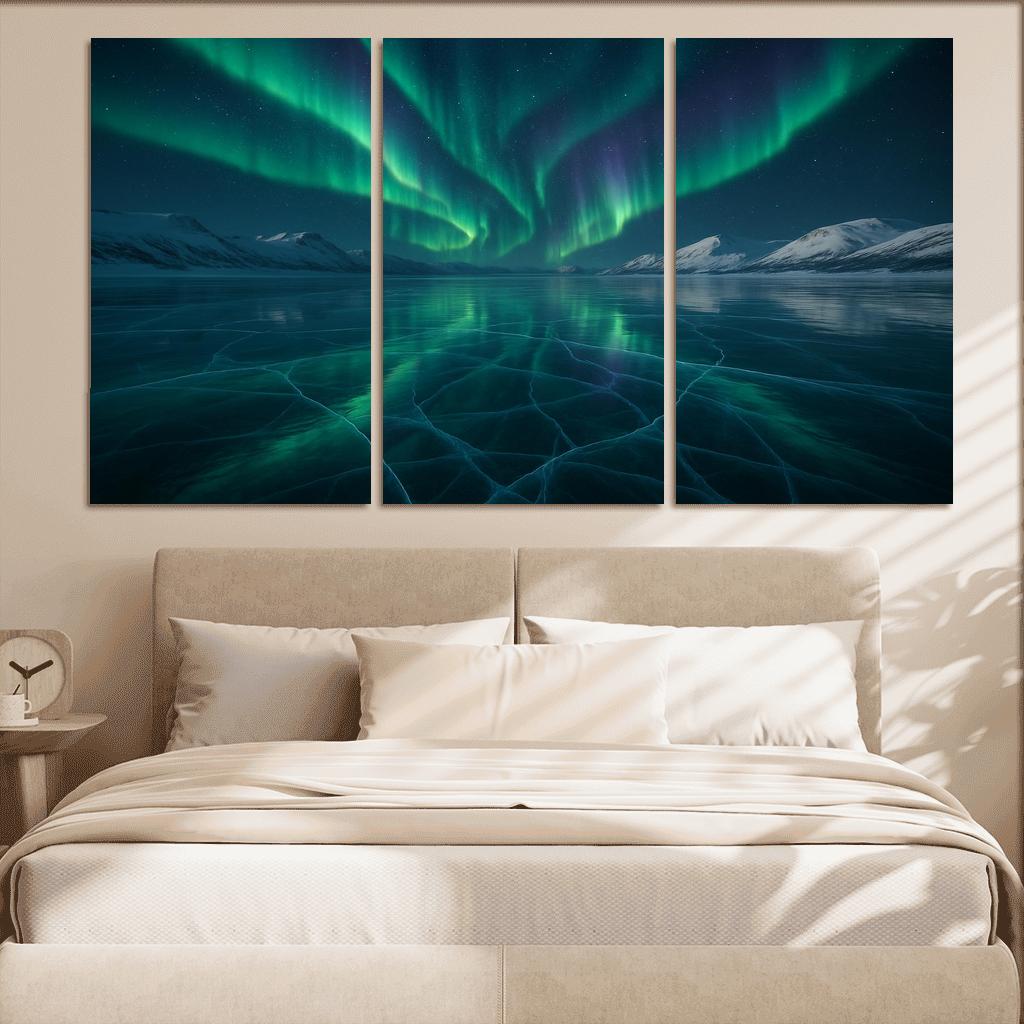 Silent Aurora Over Crystal Frozen Lake decor