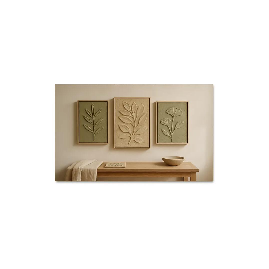 Textured Clay Botanical Relief Panels framed paintings