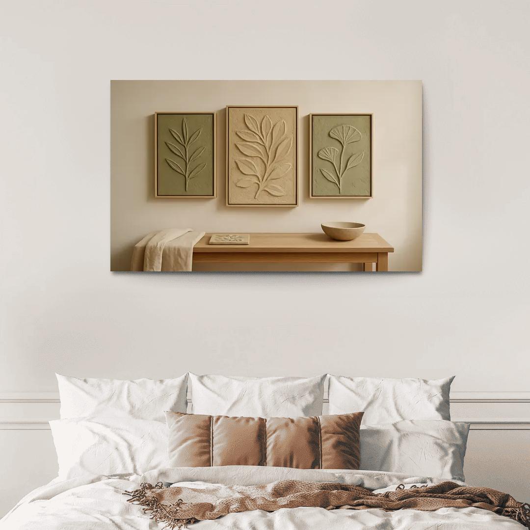 Textured Clay Botanical Relief Panels framed paintings