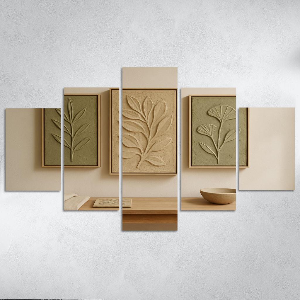 Textured Clay Botanical Relief Panels framed paintings