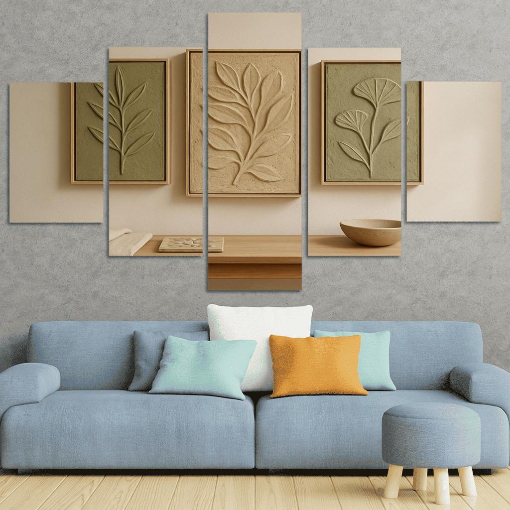Textured Clay Botanical Relief Panels framed paintings