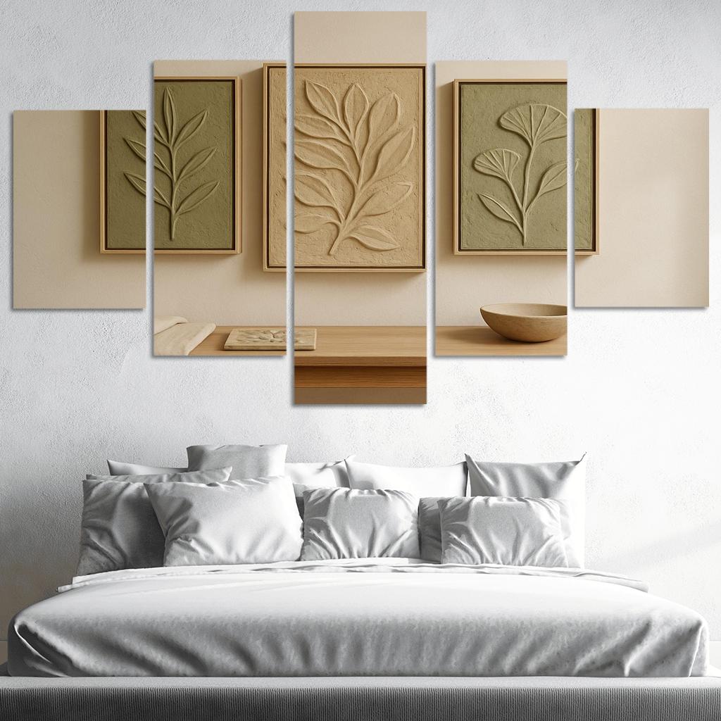 Textured Clay Botanical Relief Panels framed paintings