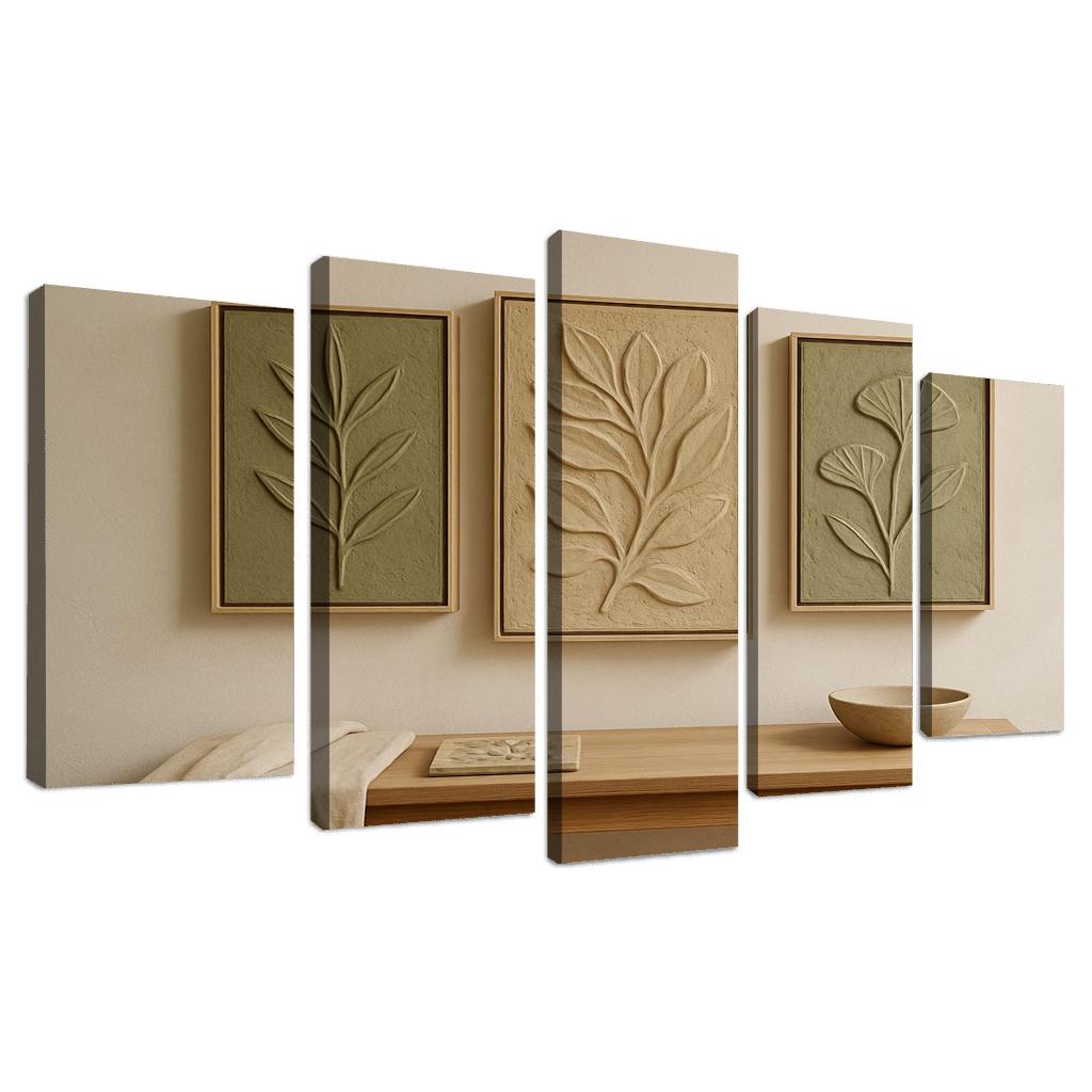 Textured Clay Botanical Relief Panels framed paintings