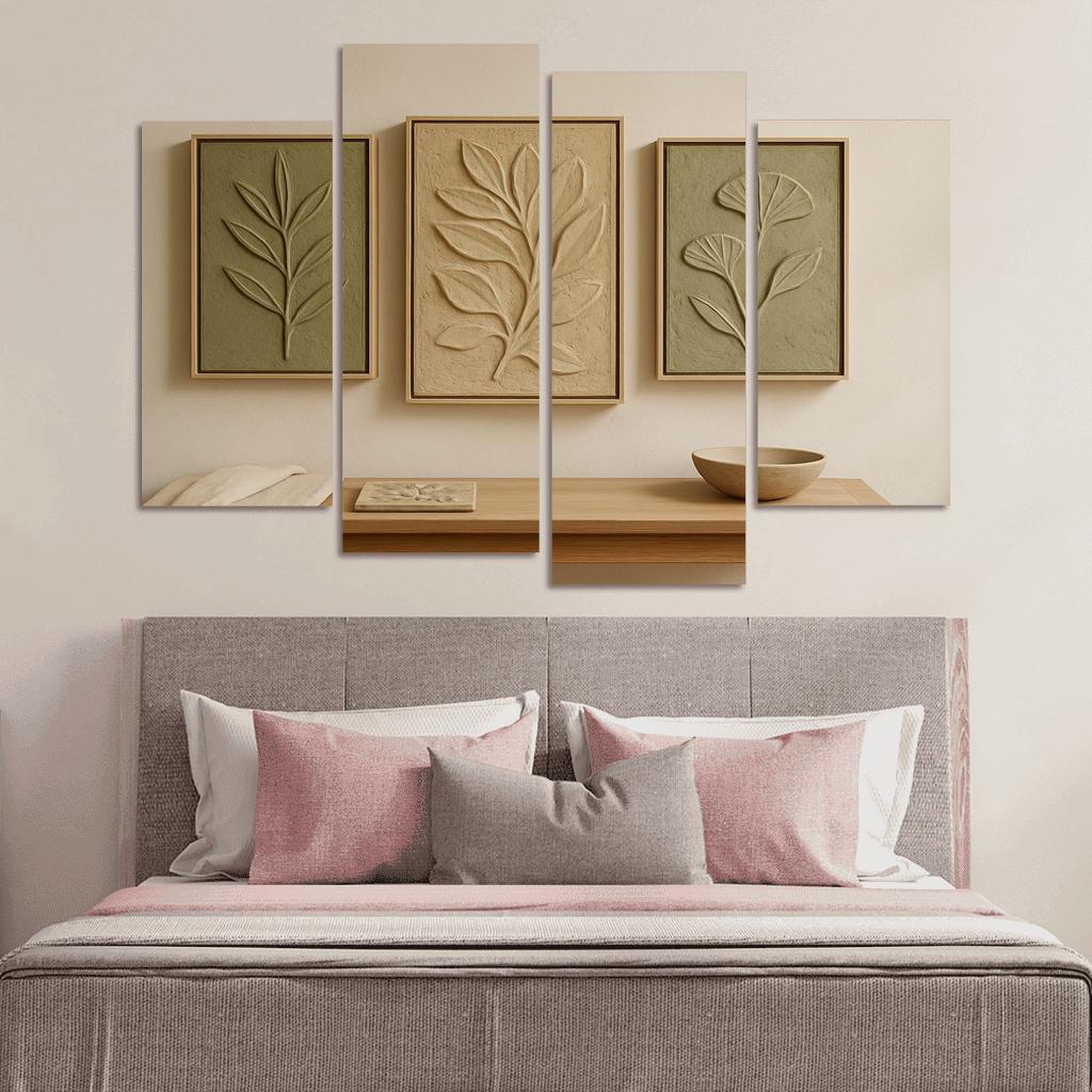 Textured Clay Botanical Relief Panels framed paintings