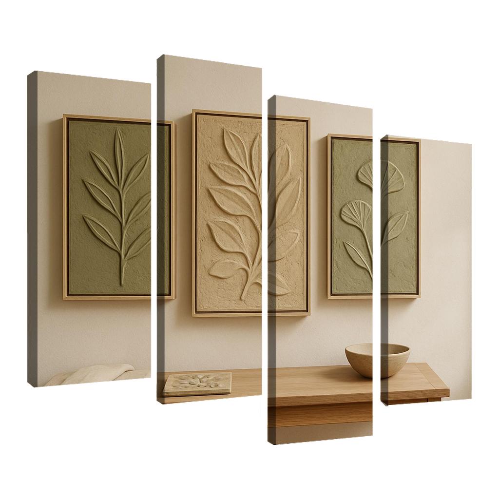 Textured Clay Botanical Relief Panels framed paintings