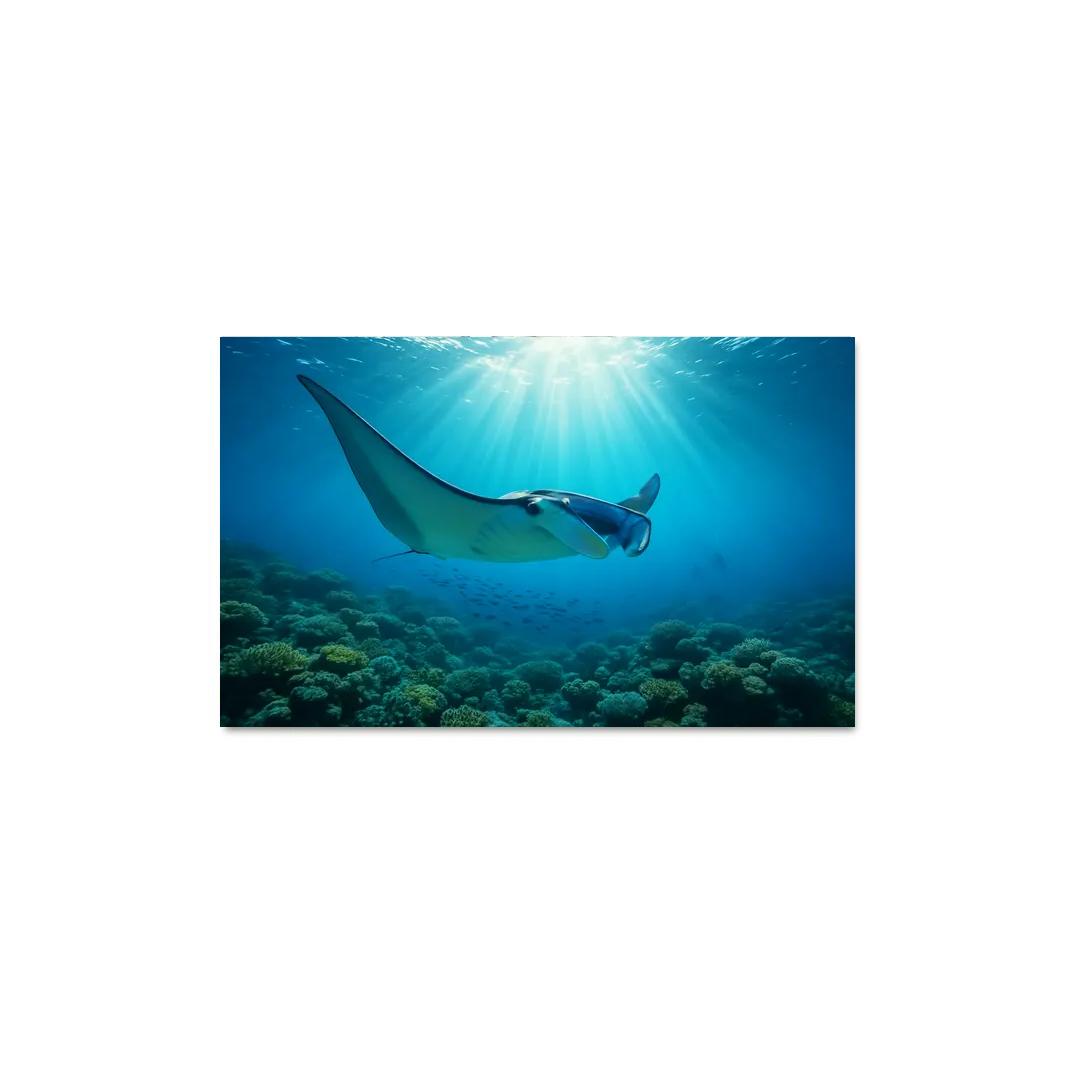 Blue Finned Manta Ray Over Coral Gardens wall art
