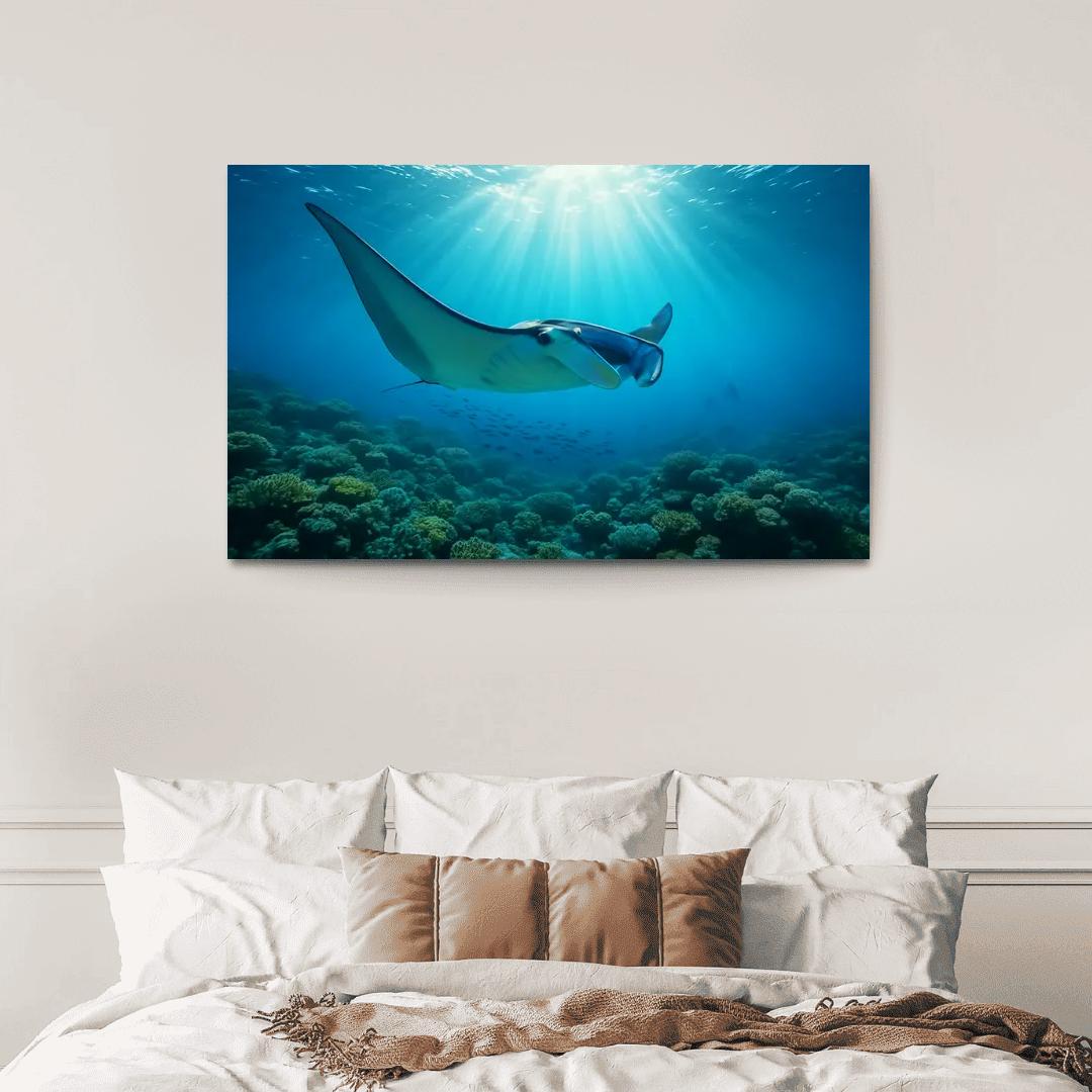 Blue Finned Manta Ray Over Coral Gardens wall art