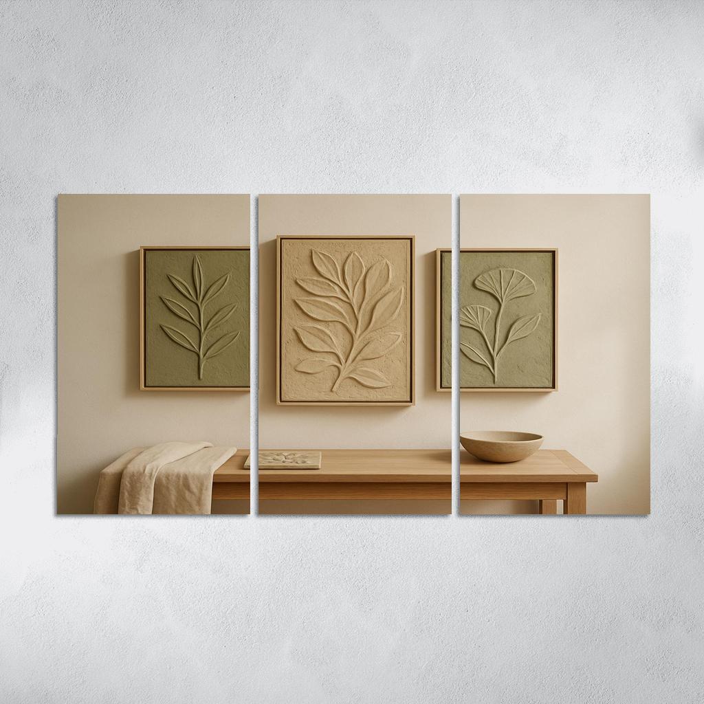 Textured Clay Botanical Relief Panels framed paintings