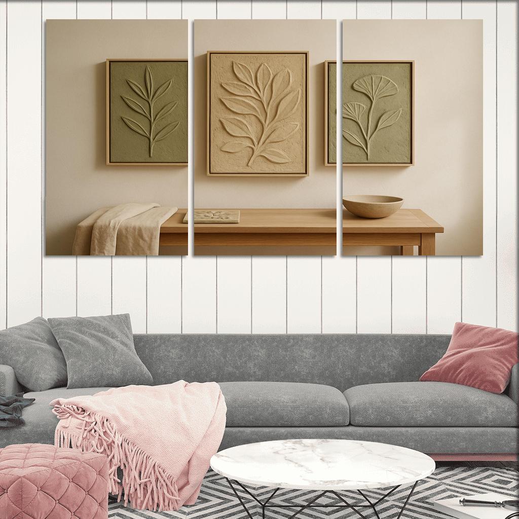Textured Clay Botanical Relief Panels framed paintings