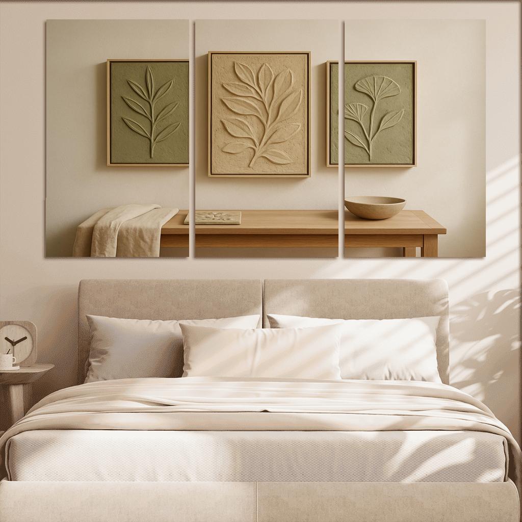 Textured Clay Botanical Relief Panels framed paintings