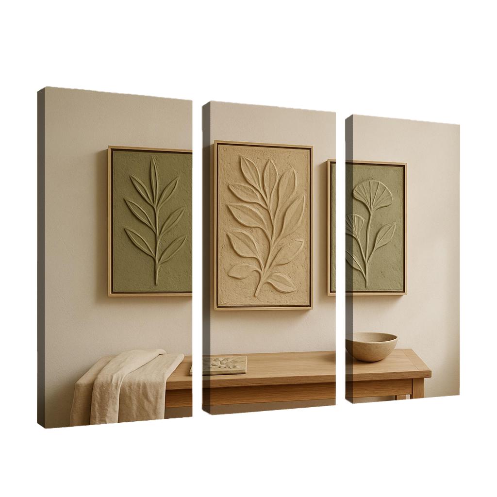 Textured Clay Botanical Relief Panels framed paintings