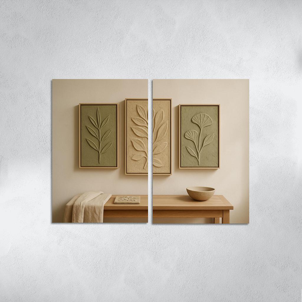 Textured Clay Botanical Relief Panels framed paintings