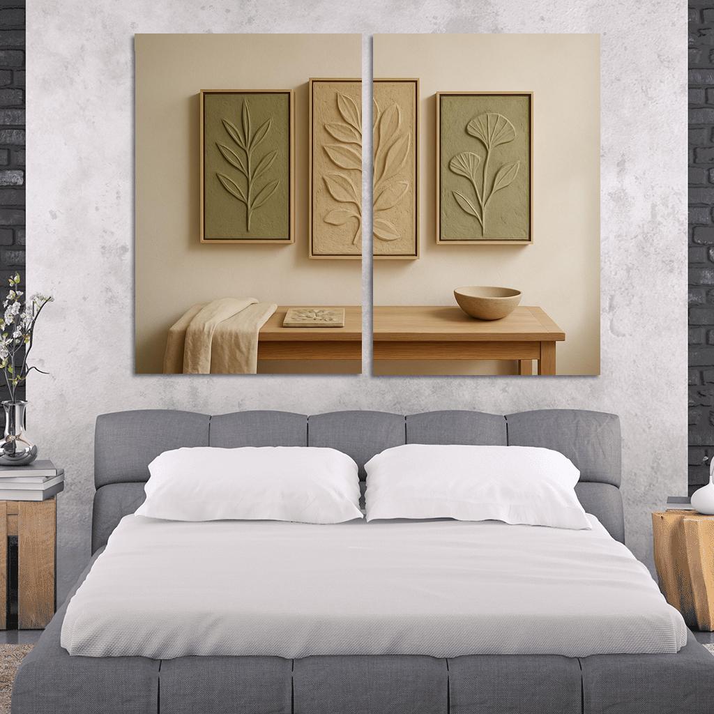 Textured Clay Botanical Relief Panels framed paintings