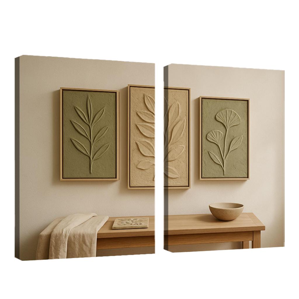 Textured Clay Botanical Relief Panels framed paintings