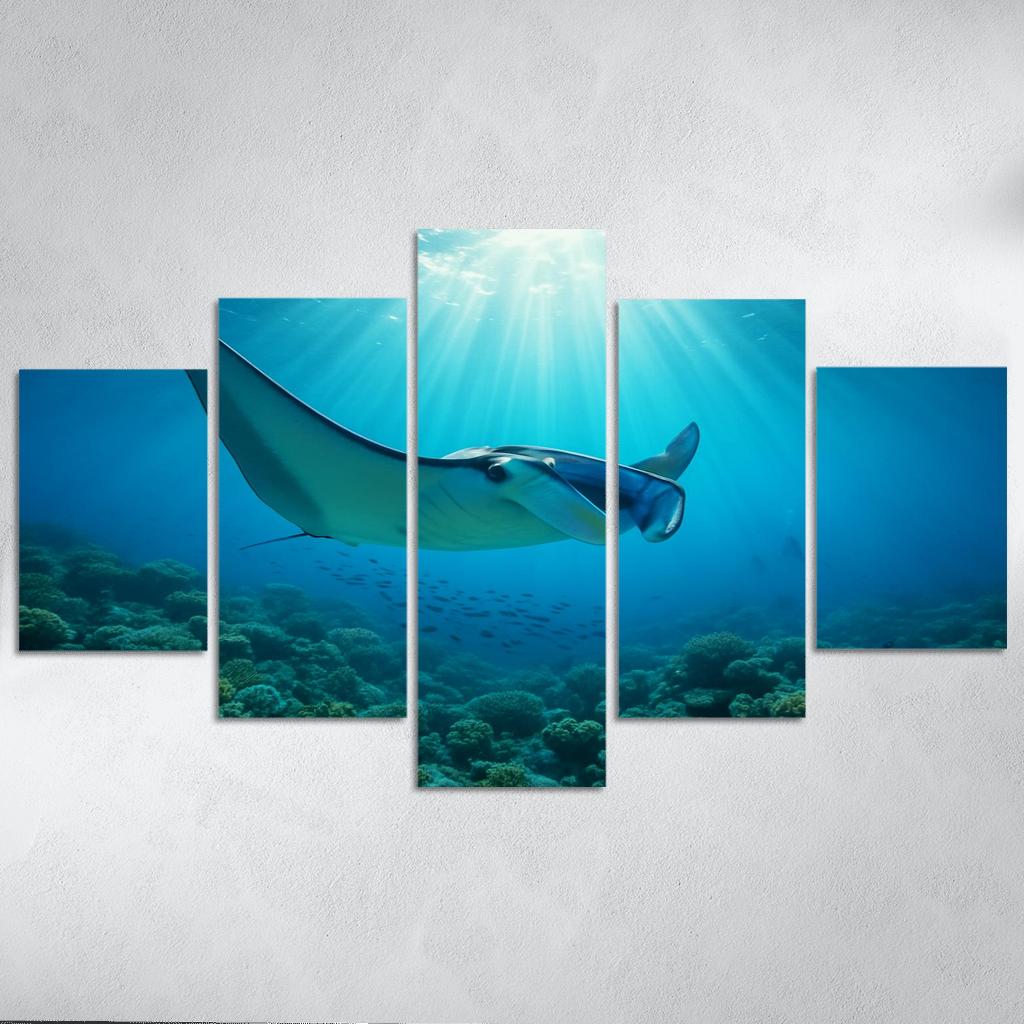 Blue Finned Manta Ray Over Coral Gardens wall art