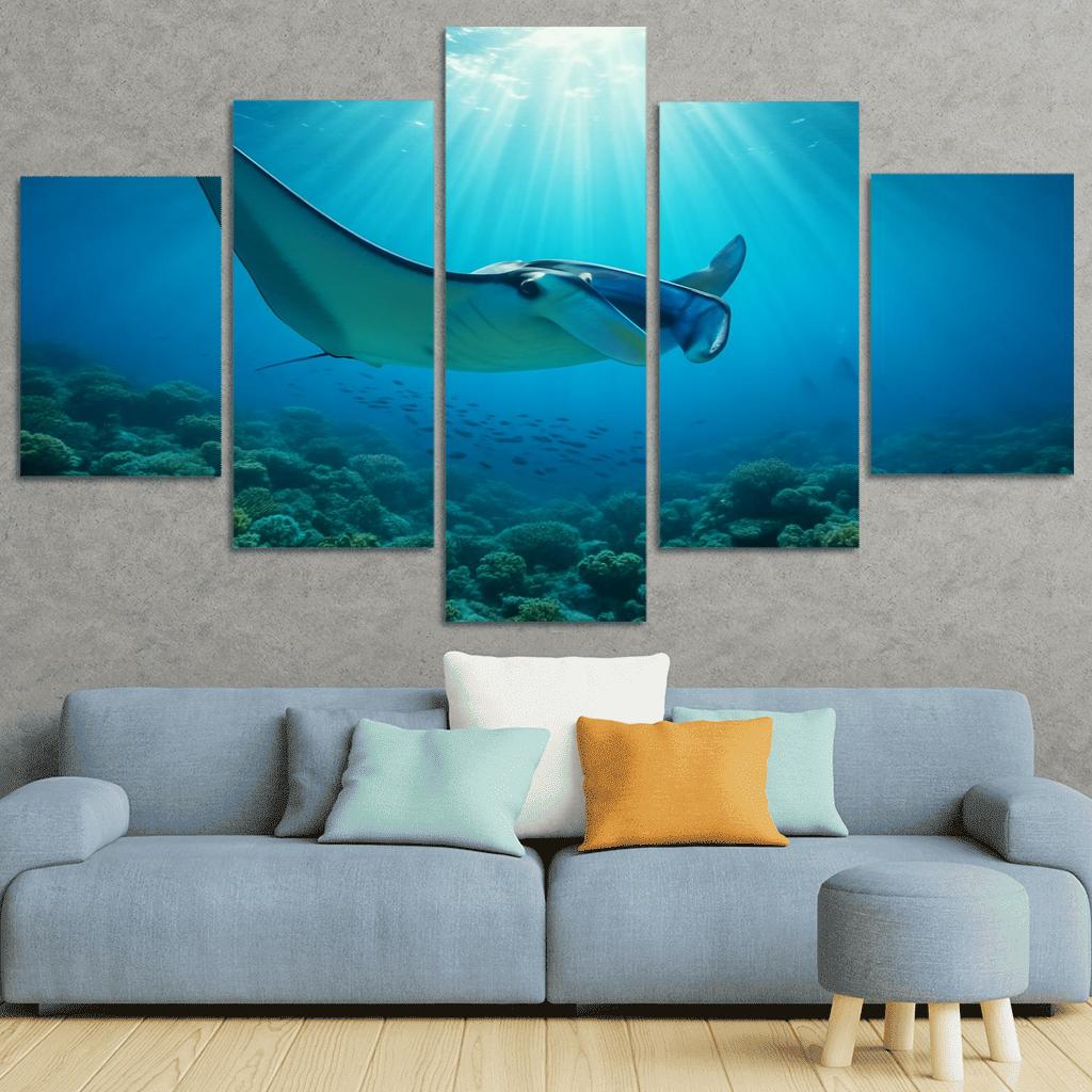 Blue Finned Manta Ray Over Coral Gardens wall art