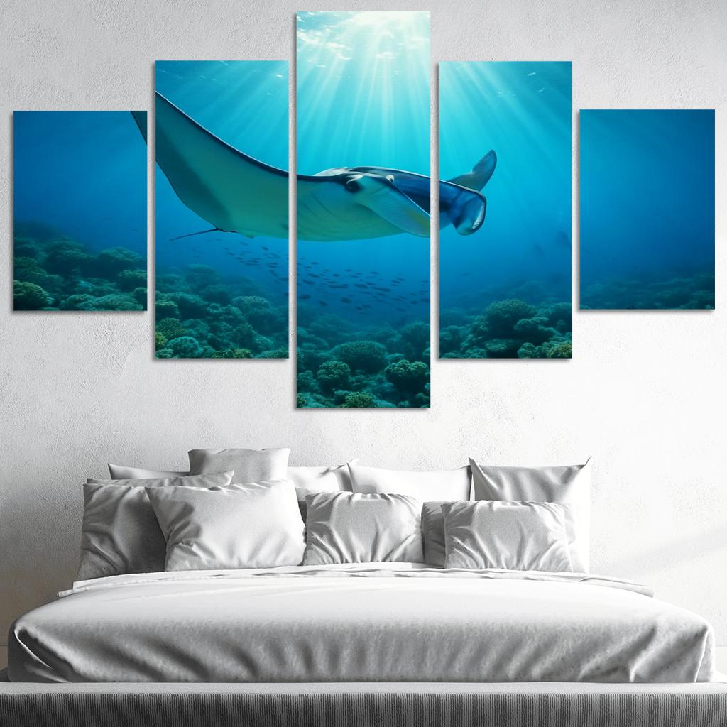 Blue Finned Manta Ray Over Coral Gardens wall art