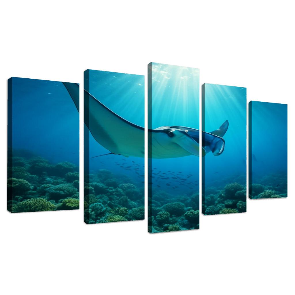 Blue Finned Manta Ray Over Coral Gardens wall art