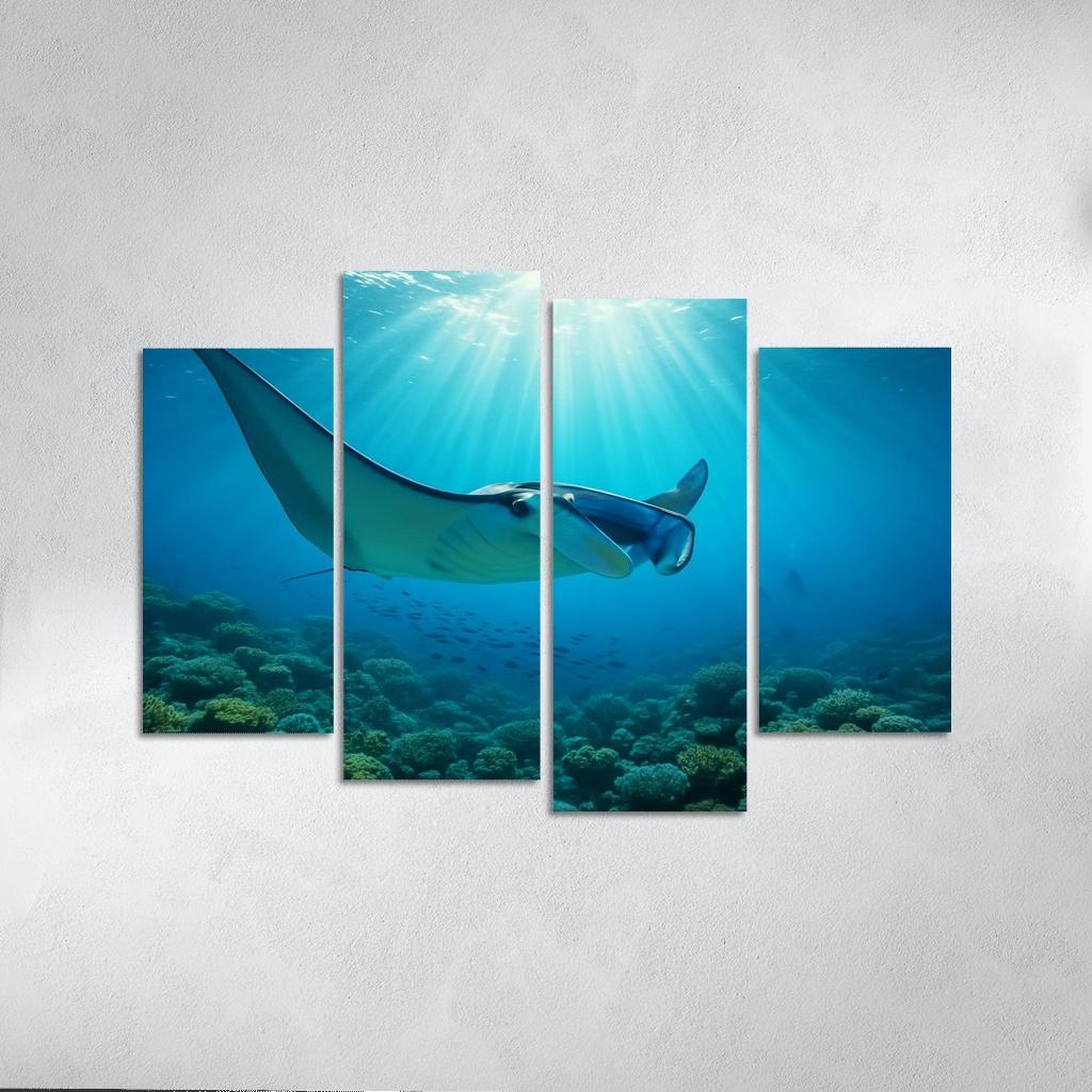 Blue Finned Manta Ray Over Coral Gardens wall art