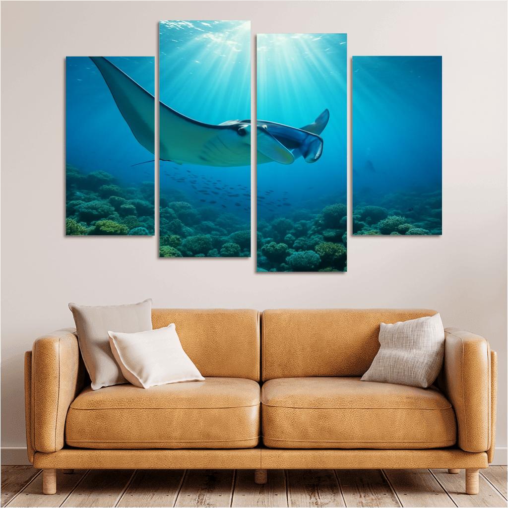 Blue Finned Manta Ray Over Coral Gardens wall art