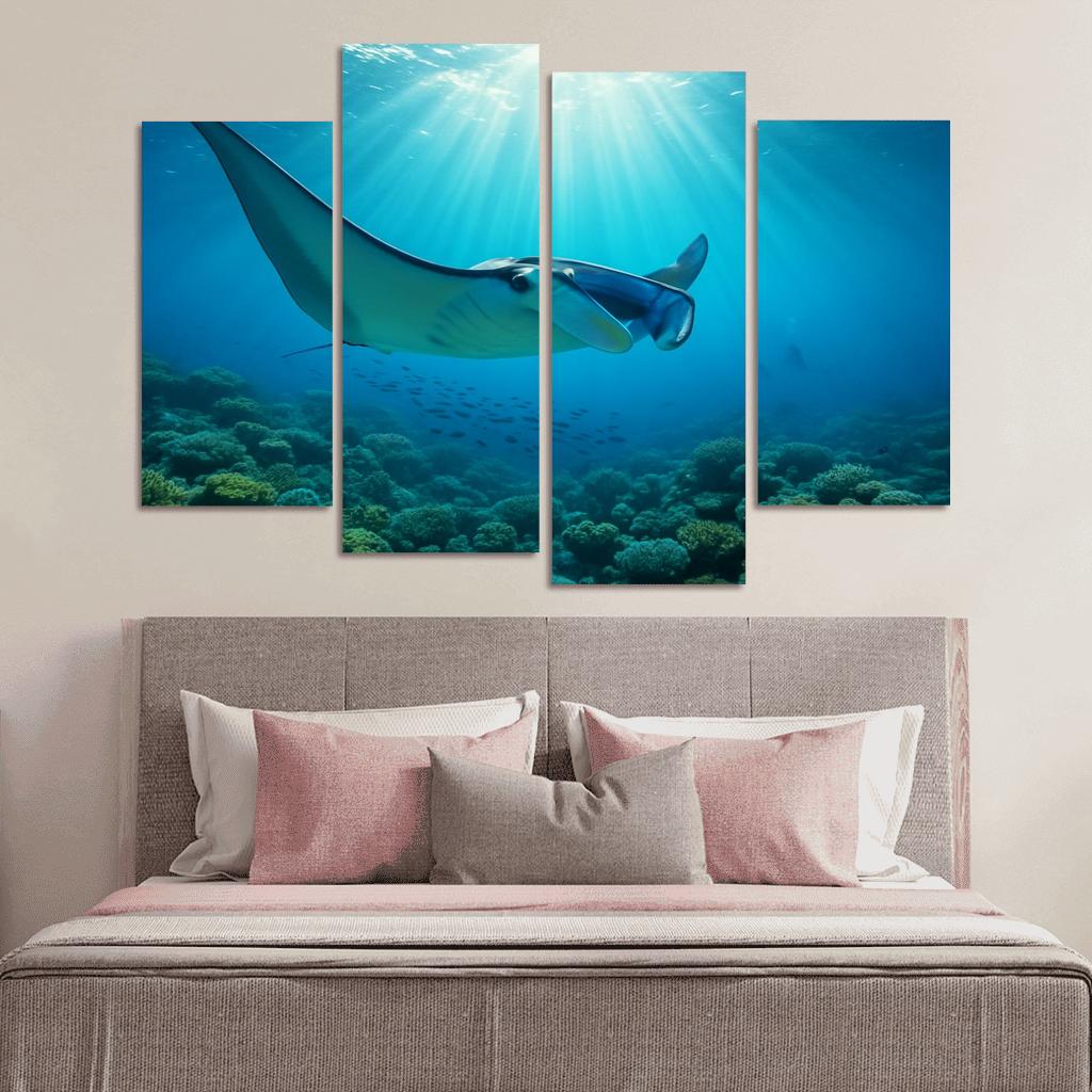 Blue Finned Manta Ray Over Coral Gardens wall art