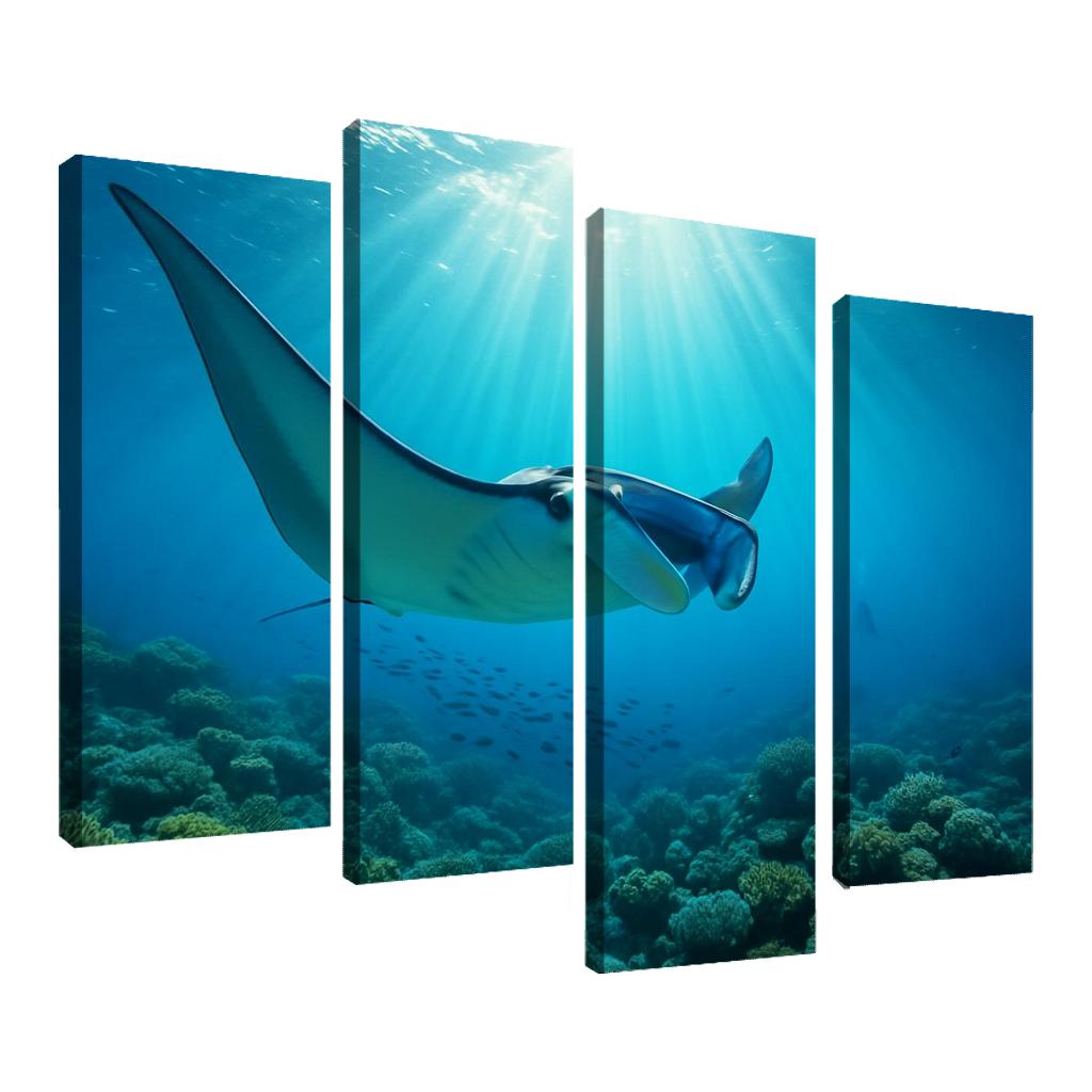 Blue Finned Manta Ray Over Coral Gardens wall art